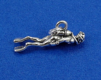 Scuba Diver Charm - Sterling Silver Scuba Diver Charm for Necklace or Bracelet