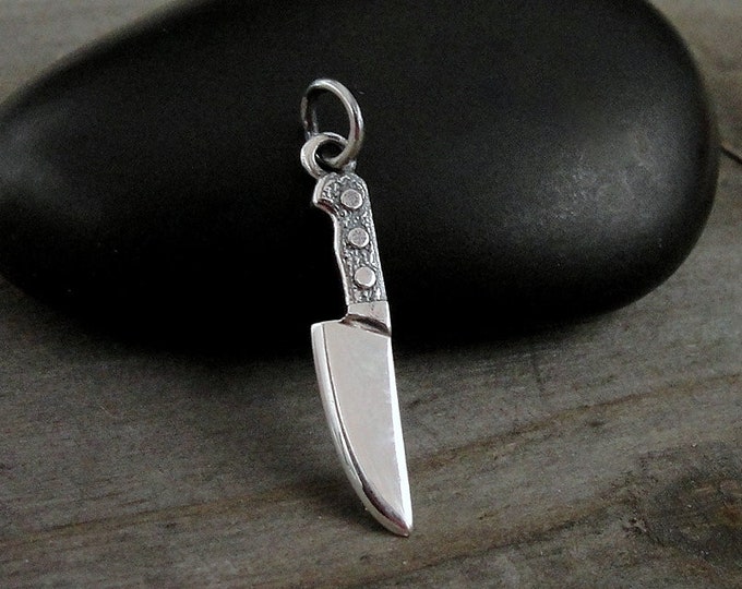 Knife Charm, 925 Sterling Silver Knife Charm for Necklace or Bracelet, Chef Knife Pendant, Butcher Knife Charm, Culinary School Gift