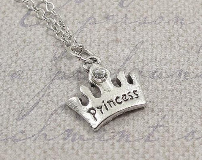 Princess Crown Tiara Necklace, Silver Plated Princess Tiara on a Silver Cable Chain