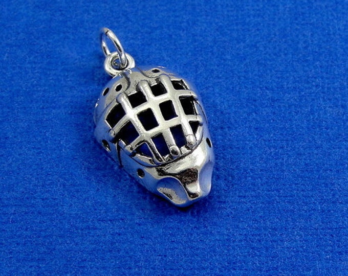 Hockey Goalie Mask Charm - Sterling Silver Hockey Goalie Mask Charm for Necklace or Bracelet