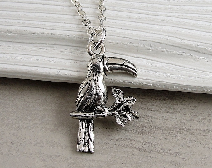 Toucan Necklace, Silver Plated Toucan Charm Necklace, Tropical Bird Necklace, Parrot Charm, Tropical Gift, Toucan Jewelry