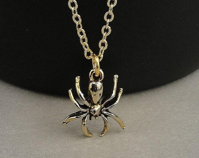 Tiny Spider Necklace, Gold Spider Necklace, Gold Spider Charm, Spooky Spider Necklace, Insect Charm Necklace, Halloween Necklace Jewelry