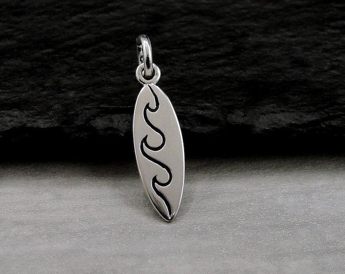 Sterling Silver Surfboard Charm, Tiny Surfboard Pendant, Surfing Charm, Bracelet Charm, Necklace Charm, Ocean Beach Themed Jewelry