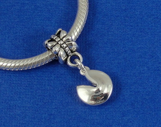 CLOSEOUT Fortune Cookie European Dangle Bead Charm - Silver Fortune Cookie Charm for European Bracelet