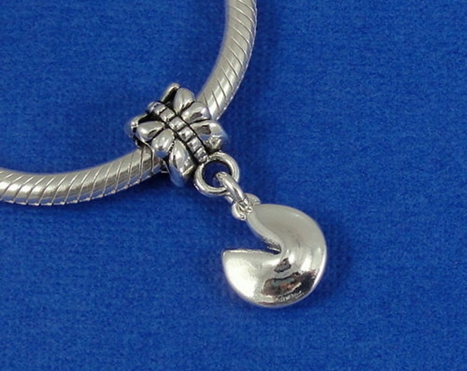 Fortune Cookie European Dangle Bead Charm - Silver Fortune Cookie Charm for European Bracelet