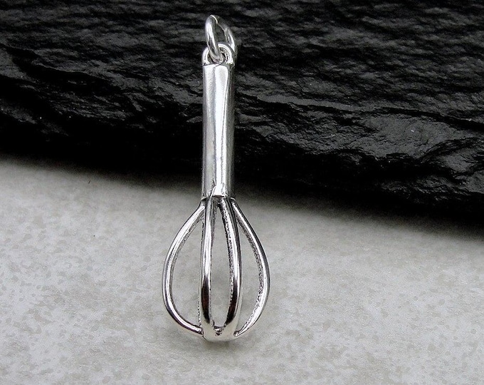 925 Sterling Silver Baker's Whisk Charm, Kitchen Utensil Charm, Chef Charm, Culinary Charm, Bracelet Charm, Necklace Charm, Baking Gift