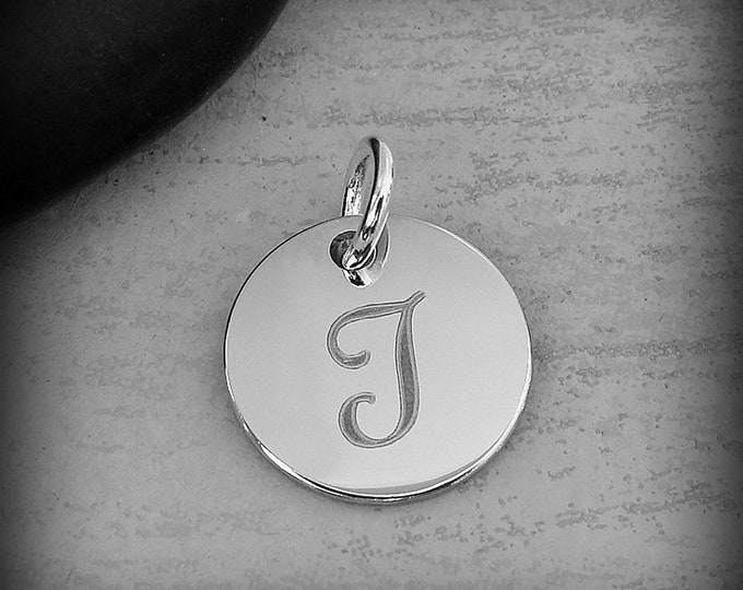 Stainless Steel Letter I Charm, Silver Engraved Letter I Round Disc Initial Charm, Cursive I Charm, Engraved Alphabet Script Font Pendant