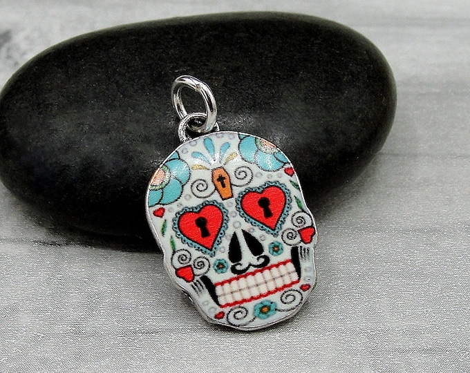 Sugar Skull Charm, Candy Skull Charm, Day of the Dead Charm, Dia de los Muertos Charm Jewelry, Necklace or Bracelet Charm, Halloween Charm