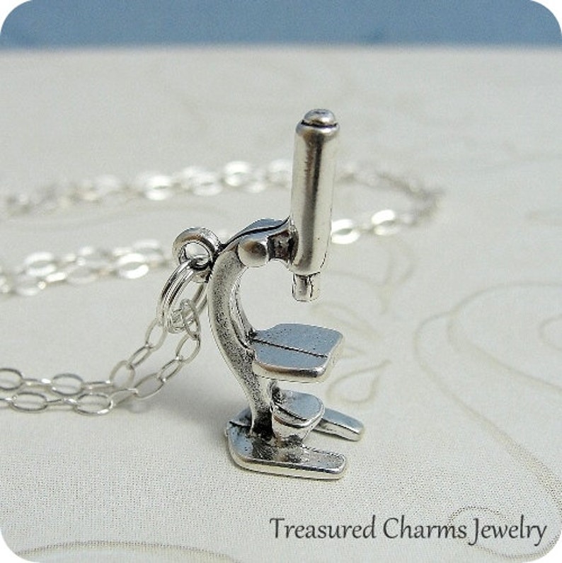 Microscope Necklace Sterling Silver Microscope Charm on a Etsy