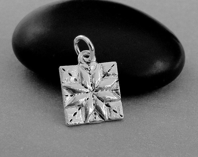 Quilt Block Charm, Silver Quilt Square Charm for Necklace or Bracelet, Quilt Patch Charm, Quilt Necklace Charm, Quilting Gift