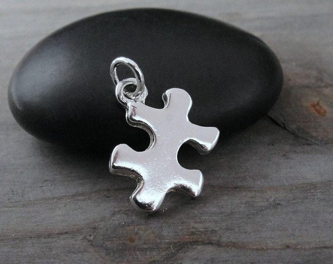 Puzzle Piece Charm, Silver Plated Jigsaw Puzzle Charm for Necklace or Bracelet, Autism Charm, Autism Awareness Charm, Silver Puzzle Pendant