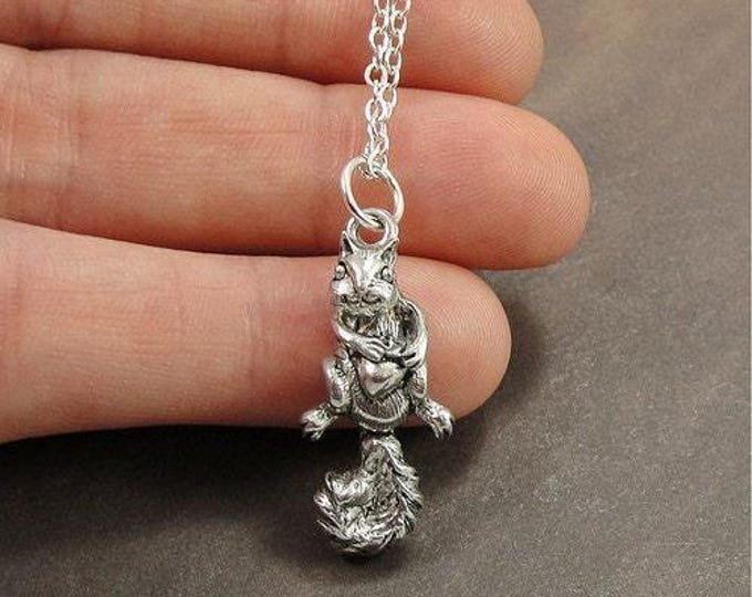 Squirrel Necklace, Silver Squirrel Charm on a Silver Cable Chain