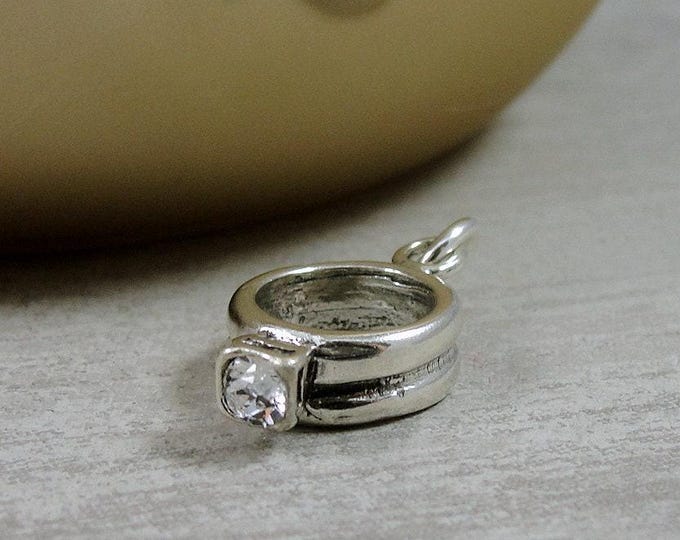 925 Sterling Silver Miniature Engagement Ring Charm, Wedding Ring Charm, Solitaire Engagement Ring Charm, Bracelet Charm, Necklace Charm