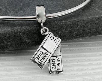 Movie Tickets European Charm, Sterling Silver Show TIckets Dangle Charm, Actor/Actress Charm with Bail, FIlm Producer Charm Gift, Film Charm
