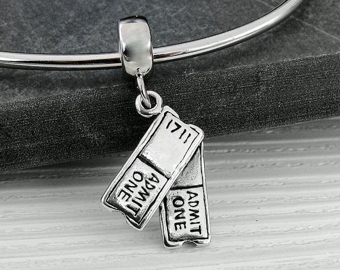 Movie Tickets European Charm, Sterling Silver Show TIckets Dangle Charm, Actor/Actress Charm with Bail, FIlm Producer Charm Gift, Film Charm