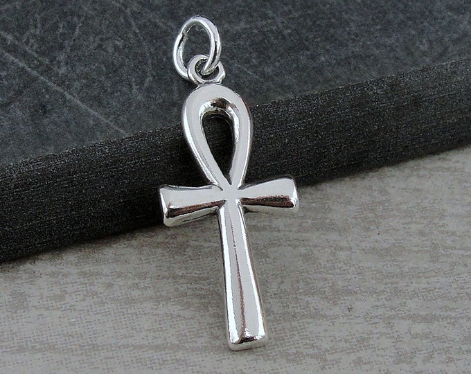 Ankh Charm, 925 Sterling Silver Egyptian Ankh Charm for Necklace or Bracelet, Egyptian Charm, Ancient Egypt Charm, Egyptian Gift Jewelry