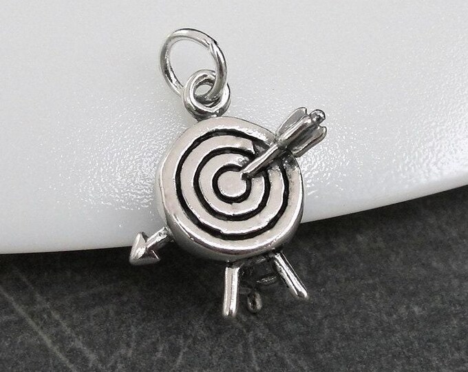 Archery Target Charm, 925 Sterling Silver 3D Bullseye Target Necklace Charm, Bullseye Charm, Dart Throwing Charm, Game of Darts Charm