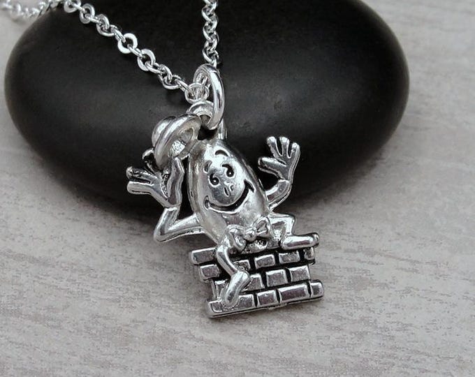 Humpty Dumpty Necklace, Silver Plated Humpty Dumpty Charm Necklace, Nursery Rhyme Necklace, Fairy Tale Charm Necklace, Children's Gift