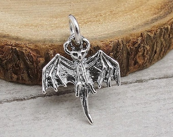 Bat Charm, Sterling Silver Spooky Bat Charm for Necklace or Bracelet, Halloween Charm, Vampire Charm, Halloween Jewelry