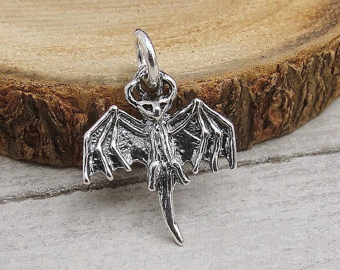 Bat Charm, Sterling Silver Spooky Bat Charm for Necklace or Bracelet, Halloween Charm, Vampire Charm, Halloween Jewelry