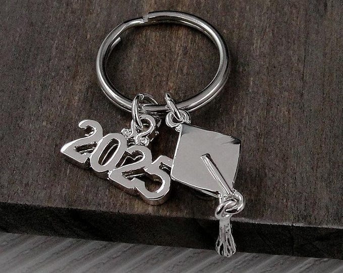 2025 Graduation Key Ring, Silver 2025 Graduation Keychain, Class of 2025 Keychain, Graduation Charms, Graduation Gift, Graduation Jewelry