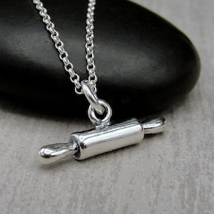 Rolling Pin Necklace, 925 Sterling Silver 3D Rolling Pin Charm Necklace, Baking Necklace, Baker's Necklace, Bakery Necklace, Gift for Baker