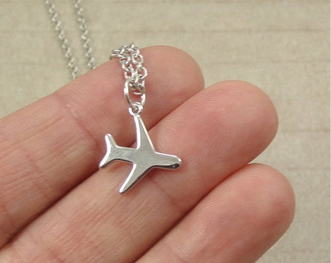 Miniature Airplane Necklace, Silver Airplane Charm on a Silver Cable Chain