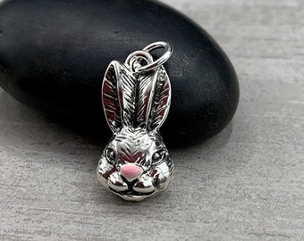 Silver Bunny Rabbit Charm, Easter Bunny Charm, Pet Rabbit Charm, Bunny Rabbit Jewelry, Necklace Charm, Bracelet Charm, Gift for Rabbit Lover