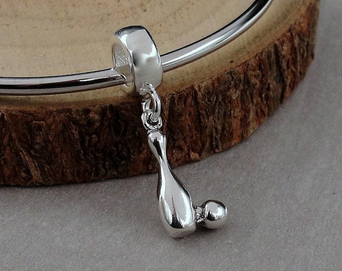 Bowling European Charm, Sterling Silver Bowling Pin Dangle Charm, Bowling Ball and Pin Charm, Silver Bowler Charm, Bowling Gift