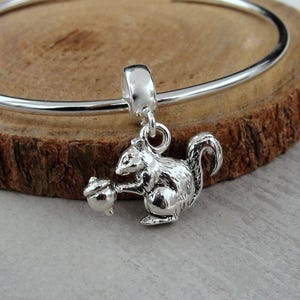 Squirrel European Charm, Silver Squirrel Dangle Charm, Squirrel Charm, Chipmunk Charm, Squirrel Lover Charm, Large Hole Bead, Squirrel Gift