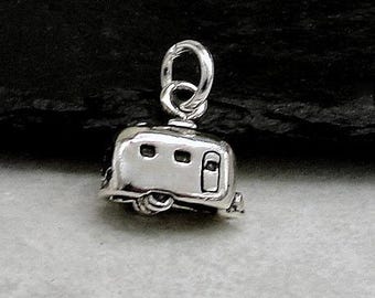 925 Sterling Silver Camper Charm, Camper RV Pendant, Miniature Camper Charm, Bracelet Charm, Necklace Charm, Road Trip Jewelry, Camper Gift