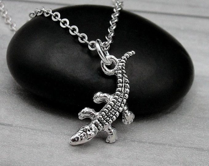 Alligator Necklace, Silver Plated Alligator Charm Necklace, Gator Necklace, Crocodile Charm, Alligator Gift, Alligator Jewelry