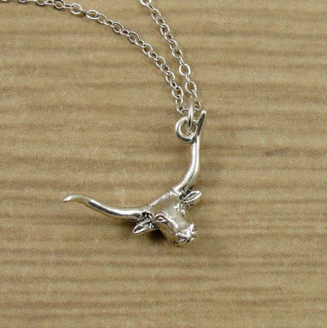 Texas Longhorn Necklace Silver Longhorn Charm on a Silver Etsy