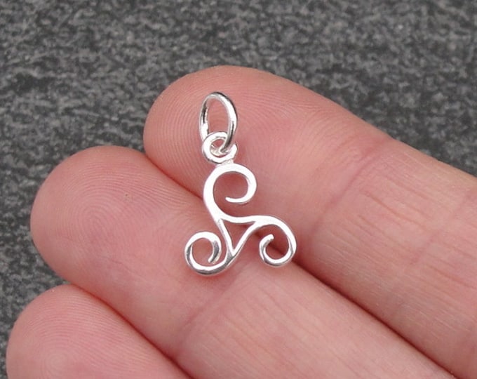 CLOSEOUT - 925 Sterling Silver Triskelion Charm, Triskele Charm, Celtic Spiral Charm, Ancient Spiral Triskelion Pendant, Celtic Jewerly