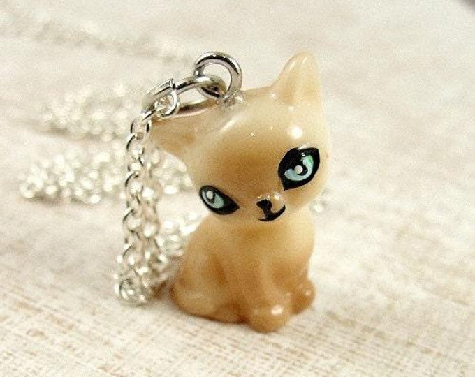 Siamese Cat Necklace, Siamese Cat Charm on a Silver Plated Cable Chain