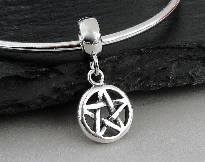 Pentacle European Charm, 925 Sterling Silver Pentagram Dangle Charm, Pentacle Charm with Bail, Pagan Charm, Wiccan Charm, Gothic Charm