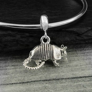 Silver Armadillo Dangle Charm, Texas Armadillo Charm, Texas Charm, Texas Dangle Bead, Armadillo Bracelet Charm, Large Hole Bead