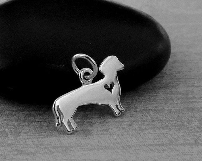 Dachshund Charm, Sterling Silver Dachshund Heart Charm, Dachshund Pendant, Dachshund Heart Cutout Charm, Dachshund Gift, Dachshund Jewelry