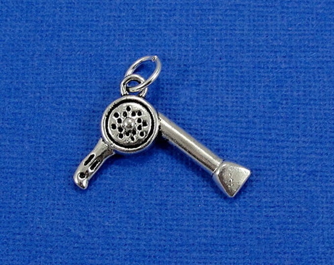 Hair Dryer Charm - Silver Plated Blow Dryer Hair Stylist Charm for Necklace or Bracelet