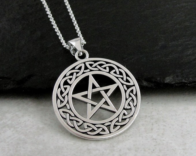 925 Sterling Silver Pentagram Necklace, Pentacle Charm Necklace, Pagan Charm Necklace, Wiccan Necklace, Gothic Occult Charm Jewelry