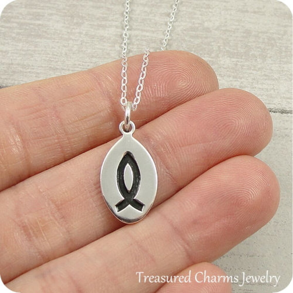 Christian Fish Necklace Sterling Silver Jesus Ichthys Symbol Etsy