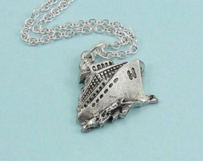 Cruise Ship Necklace, Silver Cruise Ship Charm on a Silver Cable Chain