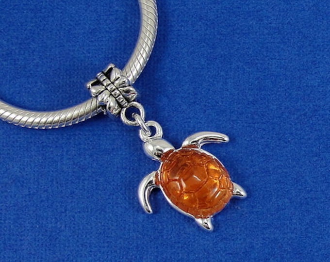 Sea Turtle European Dangle Bead Charm - Silver Sea Turtle Charm for European Bracelet