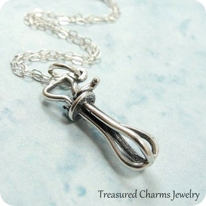 Egg Beater Whisk Necklace, Sterling Silver Egg Beater Whisk Charm on a Silver Cable Chain image 1