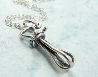 Egg Beater Whisk Necklace, Sterling Silver Egg Beater Whisk Charm on a Silver Cable Chain