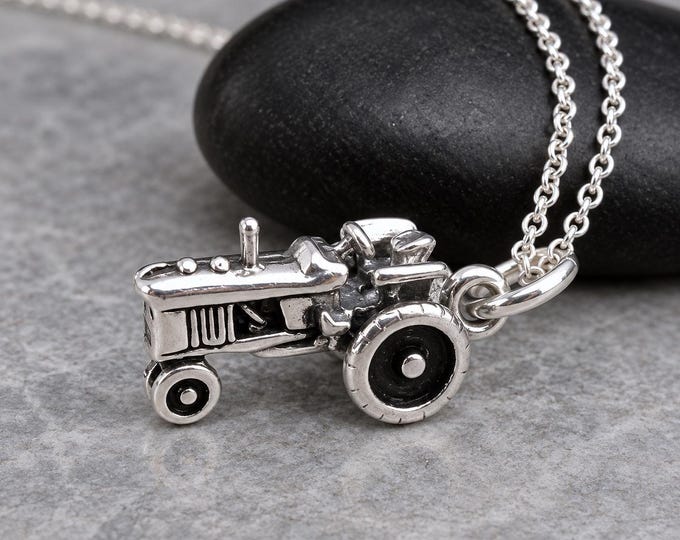 Tractor Necklace, 925 Sterling Silver 3D Tractor Charm Necklace, Farmer Charm, Farmer Necklace, Farm Equipment Charm, Farming Jewelry