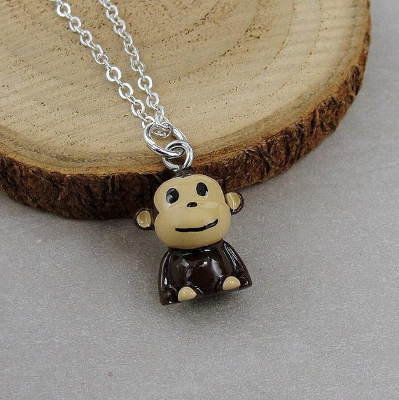 Cute Monkey Necklace, 3D Monkey Charm Necklace, Chimpanzee