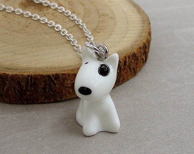 Bull Terrier Necklace, 3D Bull Terrier Charm, White Dog Necklace, White Dog Charm, Spotted Dog Charm, Bull Terrier Dog Jewelry