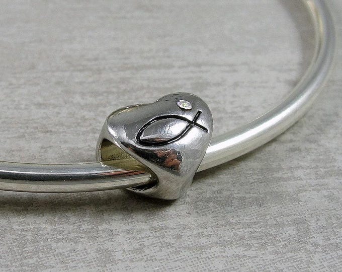 Christian Fish European Charm, Jesus Fish European Bead, Ichthus Fish Bracelet Charm, Large Hole Bead, Big Hole Bead, Soccer Jewelry Gift