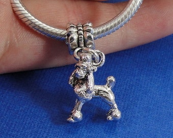 French Poodle European Dangle Bead Charm - Silver French Poodle Charm for European Bracelet